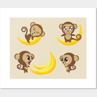 Monkeys with banana Posters and Art